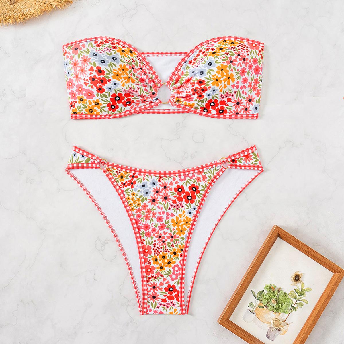 

Женские купальники Сексуальные принтованные бретельки для груди Из двух частей Купальник бикини Комплект Пляжная одежда Купальные костюмы XL красный