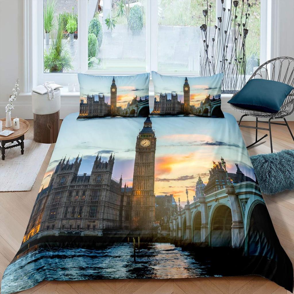 Sailing Boat Duvet Cover,Romantic City Sunset View Bedding Set,Colorful Boat Comforter Cover Valentine's Day Theme Quilt Cover