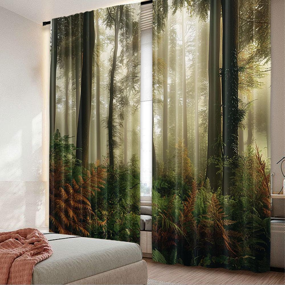 

2 шт. Занавеска Лес Мистическая Темная Атмосфера Тумана Глубоко в Лесу Лесистая местность Тишина Никто Для Гостиной Спальни Столовой 29x65in(75x166cm)
