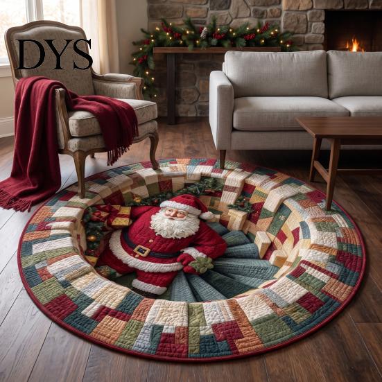 Dekorativer Weihnachtsgeschenk-Weihnachtsmann 3D Runder Teppich, Kristall-Samt-Fußmatte für Wohnzimmer Schlafzimmer Ferienhausdekoration, Rutschfest