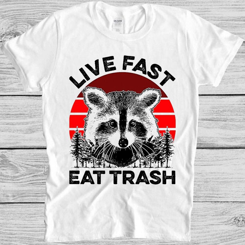 Live Fast Eat Trash Funny Raccoon Camping Art Meme Gift Funny Tee T Shirt M1081