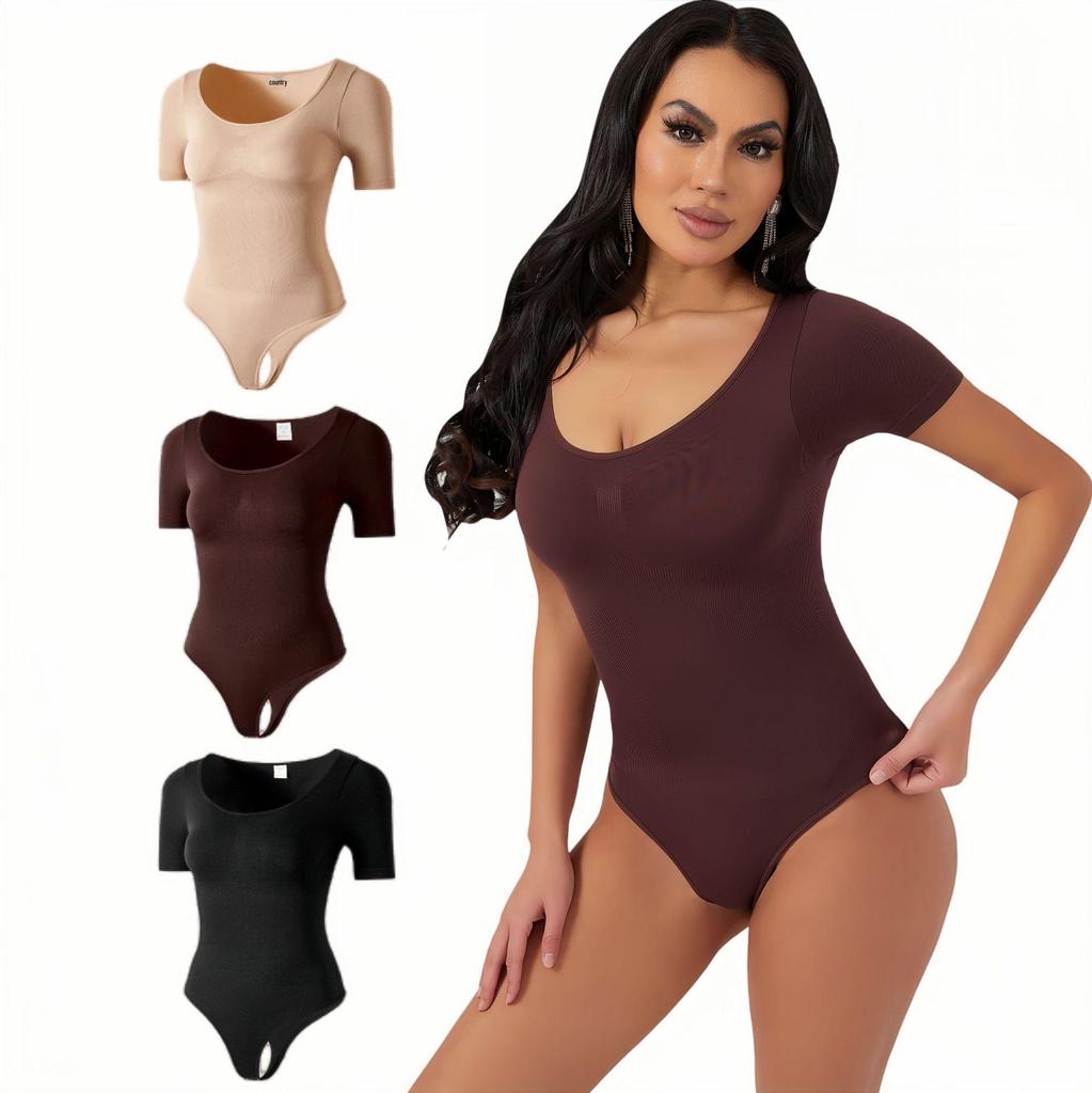 Women's Short Sleeve Tummy Control Shapewear Bodysuit