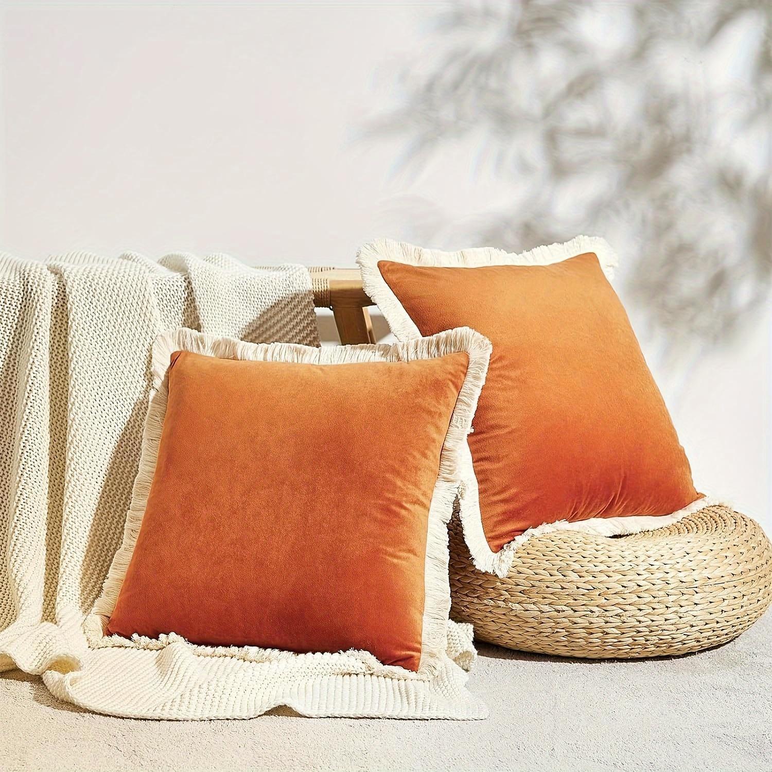 

Роскошная классическая бархатная наволочка с кисточками для украшения дивана/спальни, квадратная наволочка, наволочка из полиэстера, универсальное праздничное украшение 45 * 45 cm/18 * 18 inches оранжевый