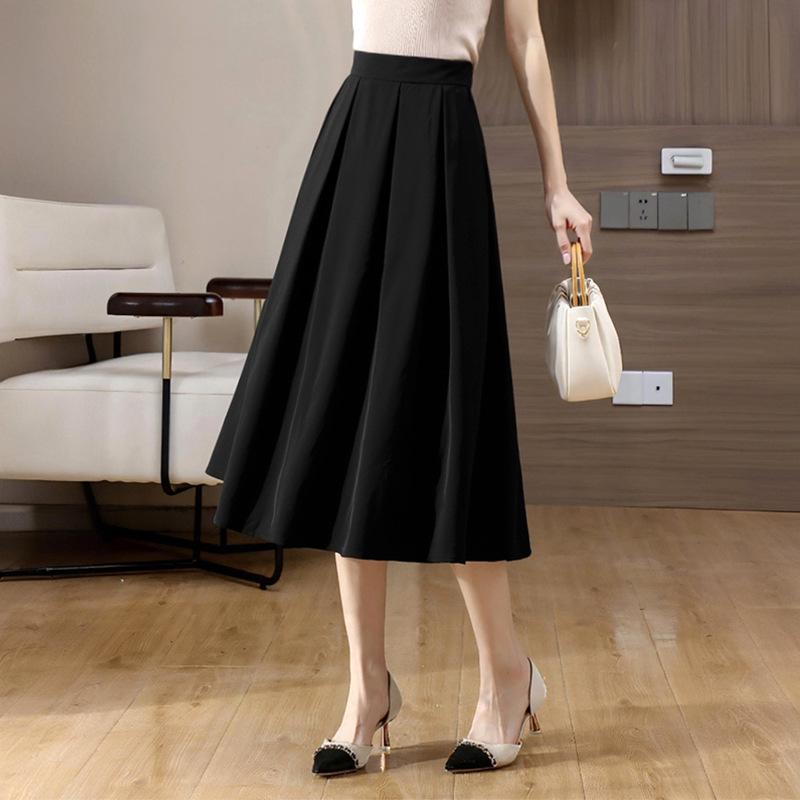 Feimengyi Women s High-Waist Black Winter Pleated A-Line Skirt Large чёрный