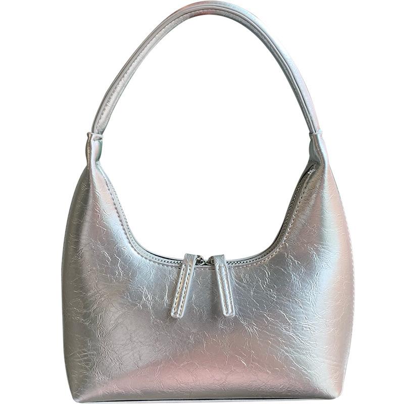 French Silver Textured Underarm Bag Women Summer Textured Niche Shoulder Bag Handbag Korean Ins Bag