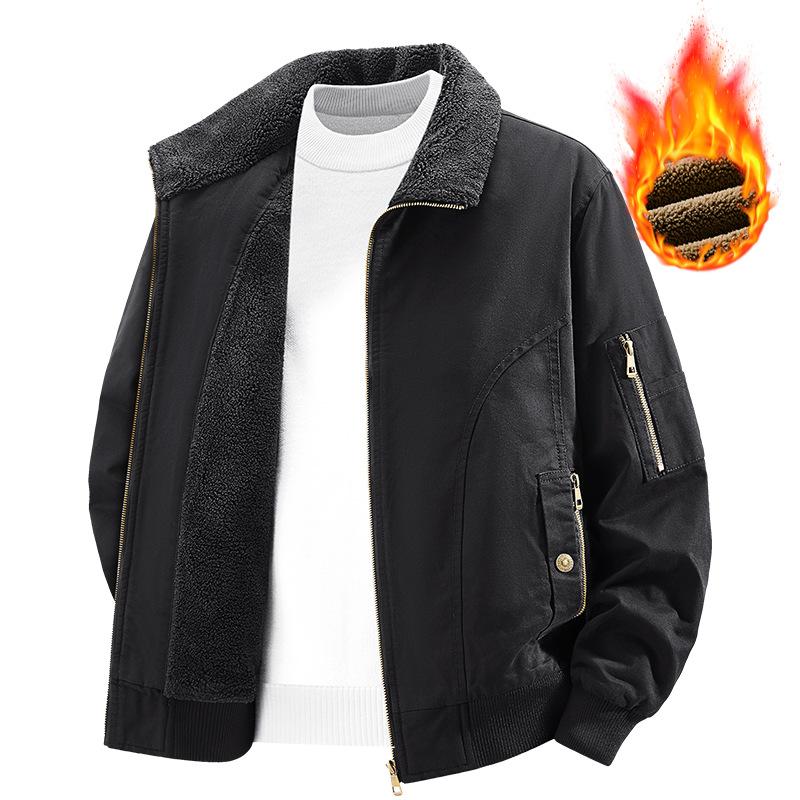 Men s Collar Cotton Jacket with Thick Velvet and Cotton Retro Workwear Jacket with Embroidery L