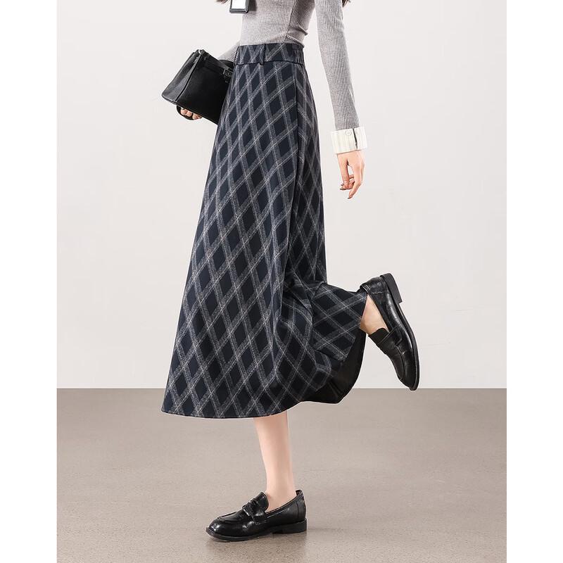 TERRE BLEUE Women's Retro High-Waist Plaid A-Line Midi Skirt