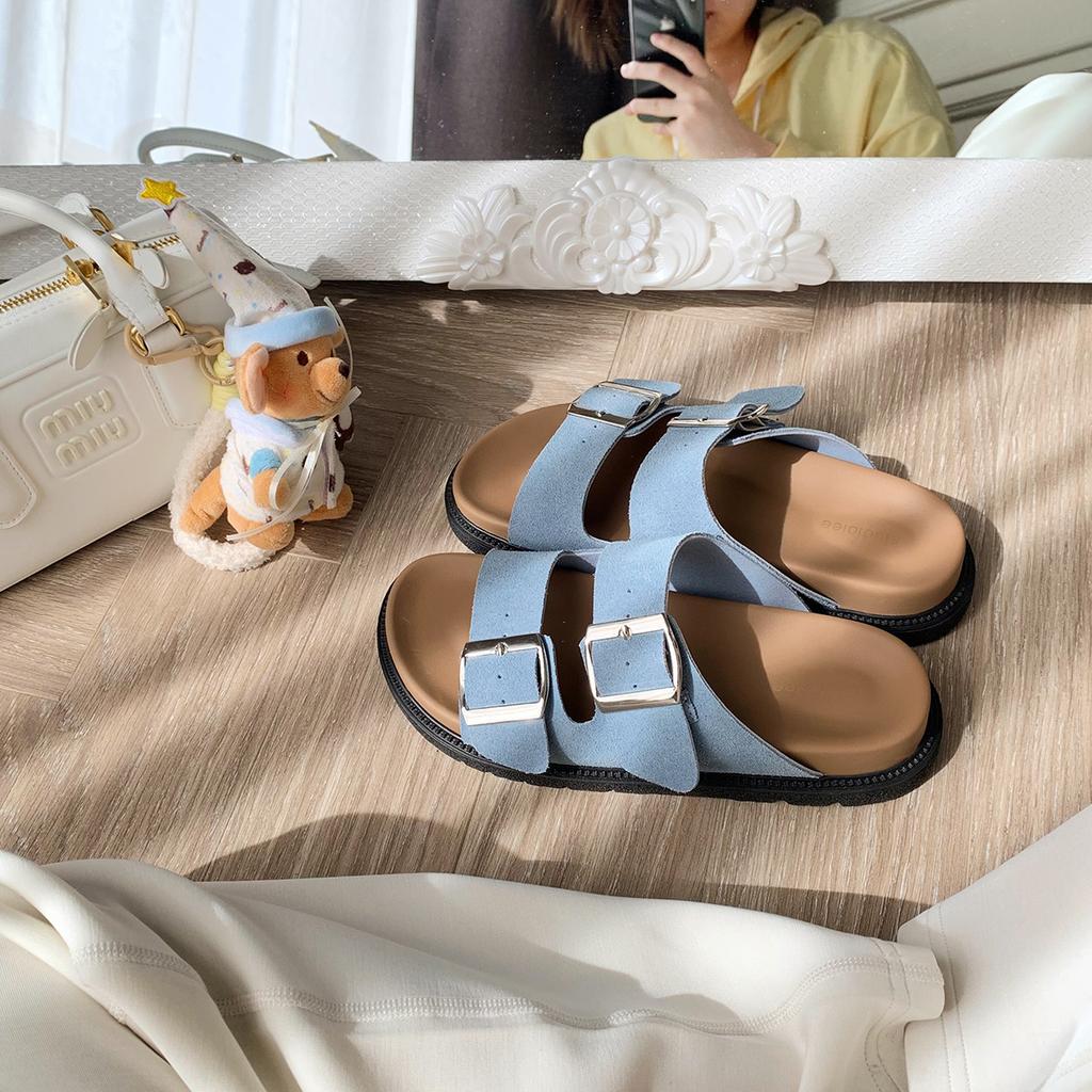 A pair for everyone! Comfortable lazy double buckle with versatile thick-bottomed half slippers for women
