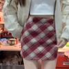 Women's High Waist Woolen Red Plaid A-Line Skirt - Hip-Hugging, Slimming, Autumn/Winter 2026