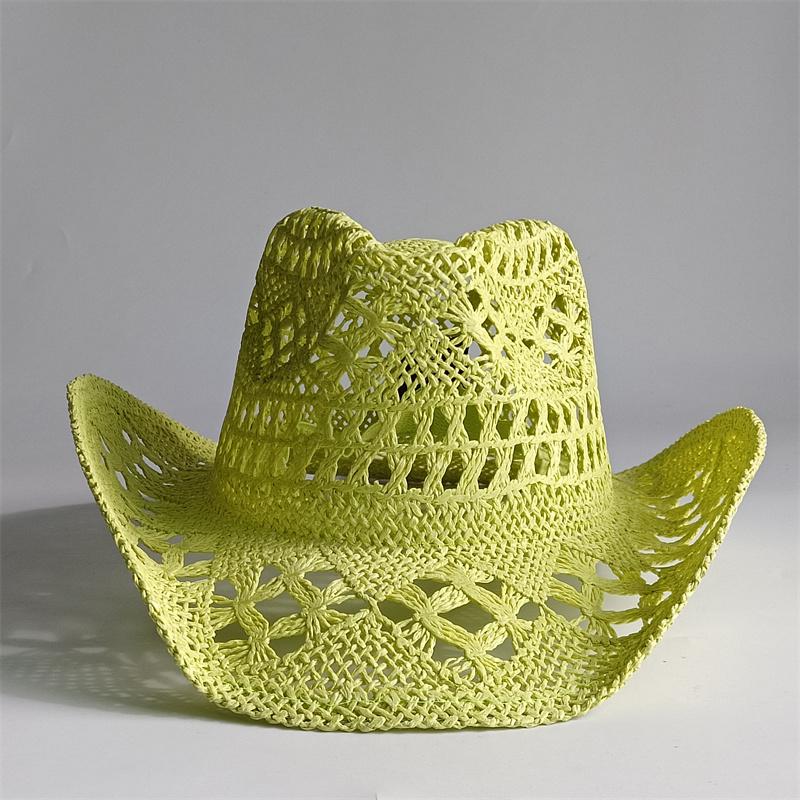 8 Colors Cowboy Straw Hat Hand-Woven Hollow Men'S And Women'S Summer Sun Hat Jazz Straw Hat Western Cowboy Hat Sombrero