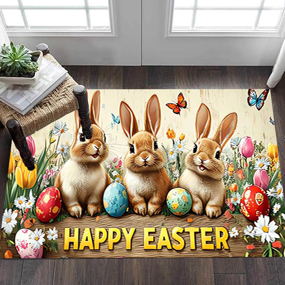 Spring Bunny Watercolor Print Decoration,Carpet,Living Room,Bedroom, Non-slip,Square rug