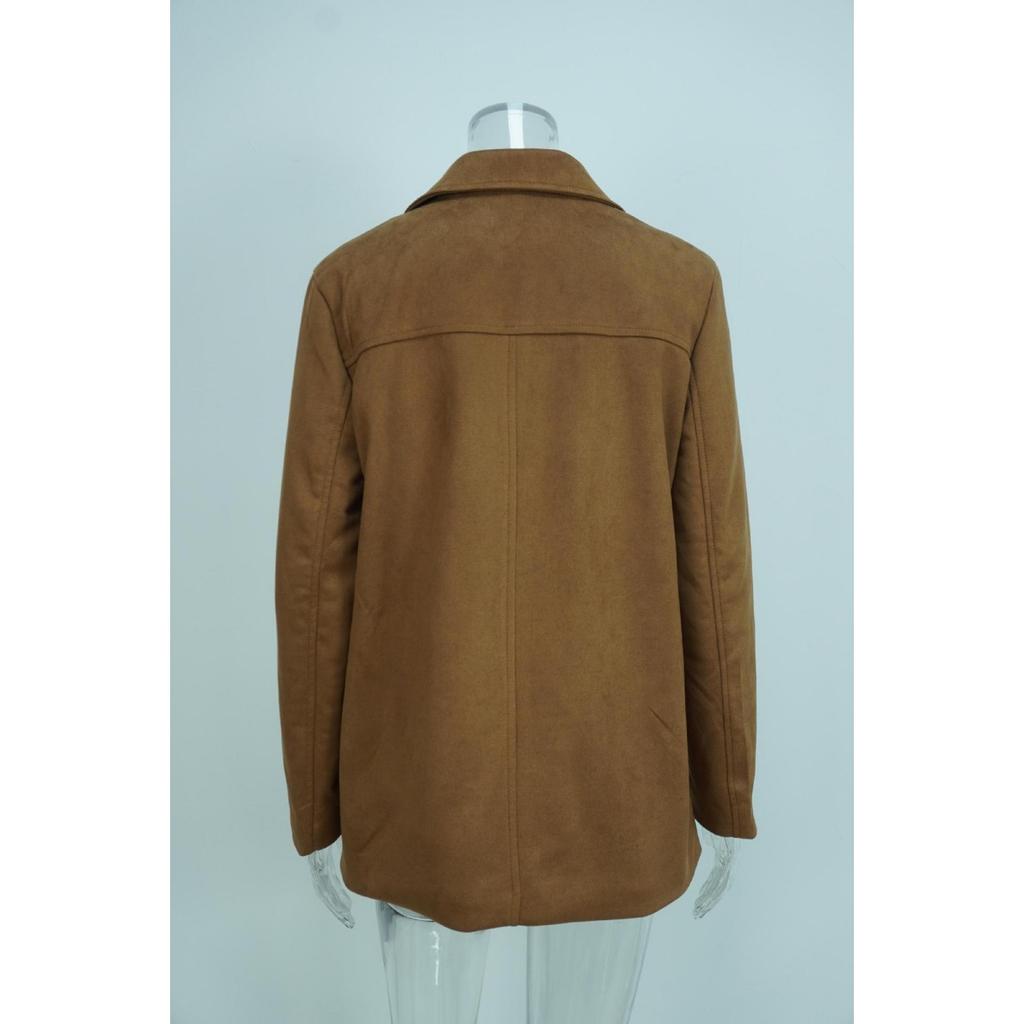 Women's Vintage Brown Oversized Blazer, Stylish Long Sleeve Loose-Fit Jacket with Pockets, Plus Size Women's Trench Coat Comfortable Outerwear