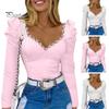 Women Spring Summer Tops Square Collar Puff Long Sleeve T-shirt Flower Decor Solid Color Slim Fit Tee Shirt Streetwear
