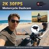 2K HD Motorcycle Dash Cam with WiFi, Image Stabilization, and IP66 Waterproof.