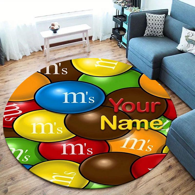 M&M's Custom Name Round Area Rug,Carpet Rug for Living Room Bedroom Sofa Playroom Decor,Non-slip Floor Mat