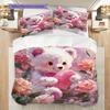Bear Doll Pattern Bedding Quilt Set Quilt Cover Pillowcase Home Decoration Birthday Gift (1 * duvet cover + 2 * pillowcase, without core)