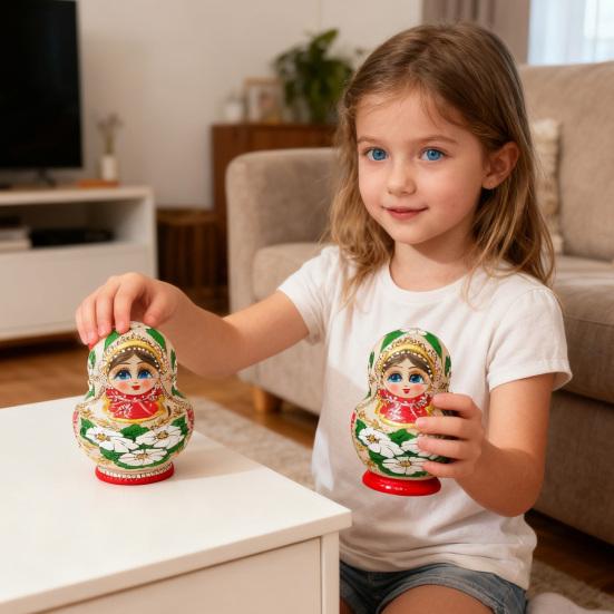 Yousheng 10Pcs/Set Vintage Russian Nesting Doll Handmade Wooden Matryoshka Doll 10 Layers Girl Stacking Toy Home Office Desktop Decoration Ornament