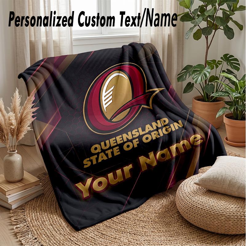 Queensland Maroons Custom Flannel Throw Blanket Print Your Name Text Soft Warm Blanket Holiday Present