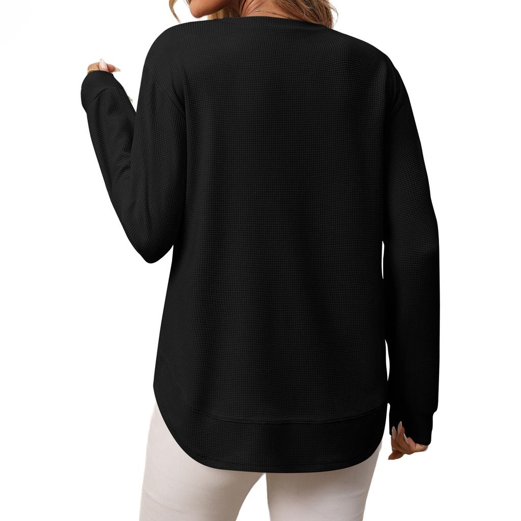 Women's Loose  Casual Versatile T-shirt Knitted Long Sleeves