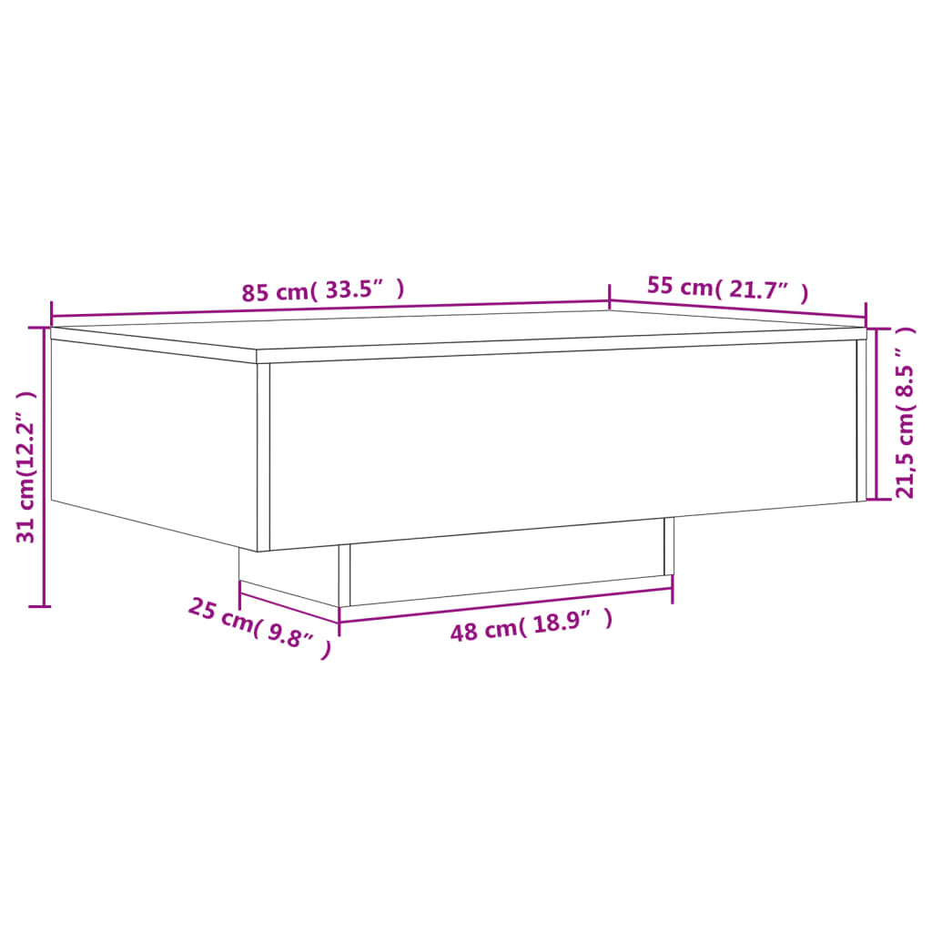 Moderner, Minimalistischer Und Eleganter Couchtisch Mit LED-Lampe, Beistelltisch Für Das Wohnzimmer, Niedriger Ablagetisch, 85x55x31 Cm