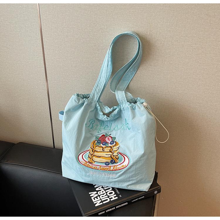 Canvas bag women's large capacity  new summer simple versatile shoulder bag drawstring college student tote bag