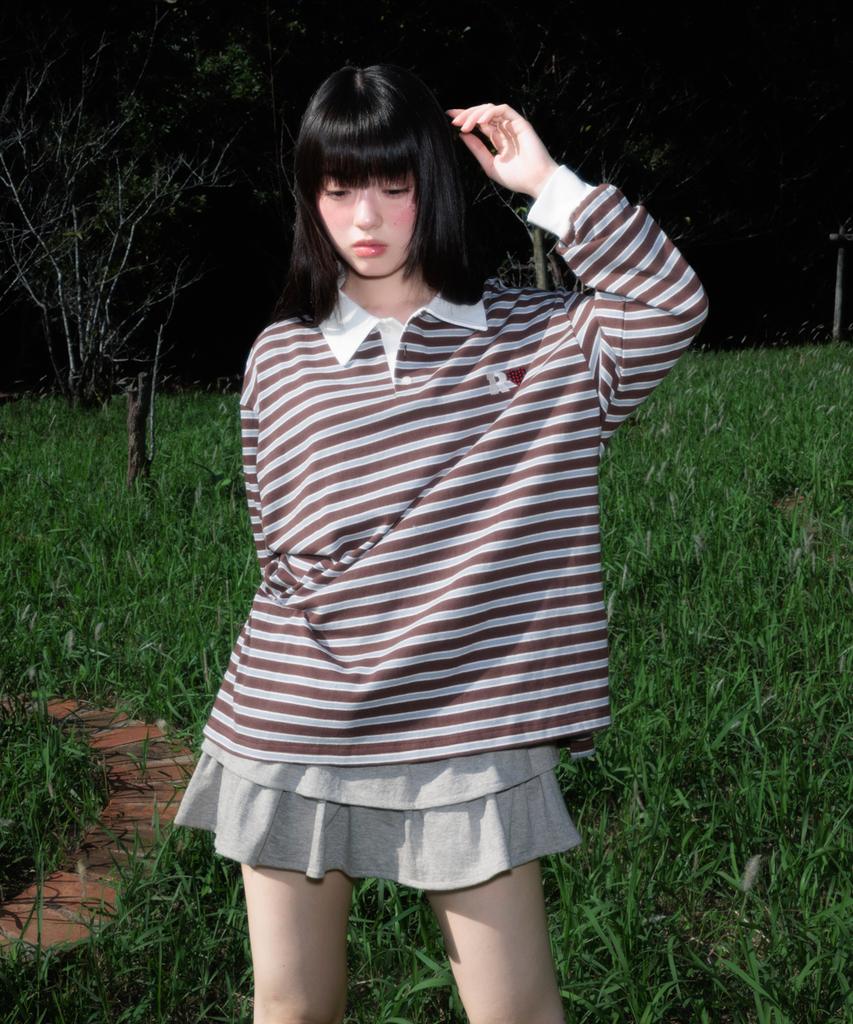 ROSEFRANTZ Stripe Collar Long Sleeve [Brown]