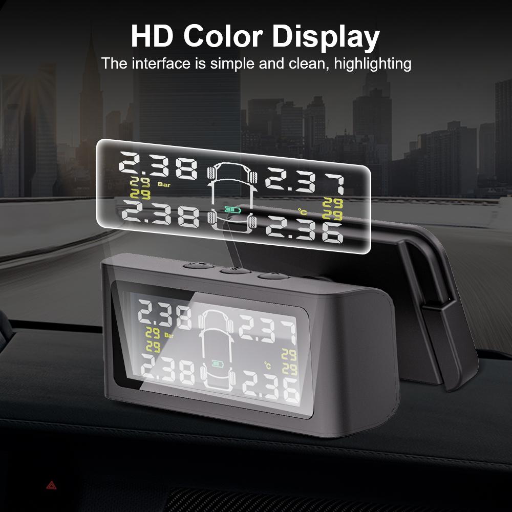 Auto Security Alarm Systems Digital LCD Display Car Tire Pressure Monitoring System USB / Solar TPMS 0-6.0Bar
