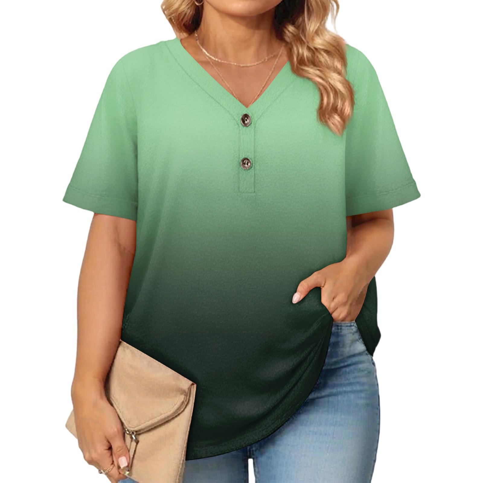 

Women s Fashion Casual Printed V-Neck Short Sleeve Large Size T-Shirt Top XXXXL зелений