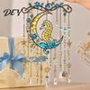 Stained Glass Style Suncatcher Ocean-Themed Crystal Wind Chime, Acrylic Jellyfish Seahorse Pufferfish Hanging Ocean Theme Chimes with Prism