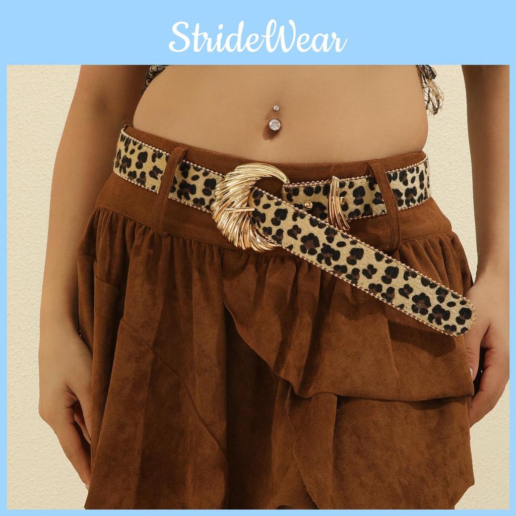 Retro Leopard Print Womens Belt With Gold Buckle For Casual Vintage Style