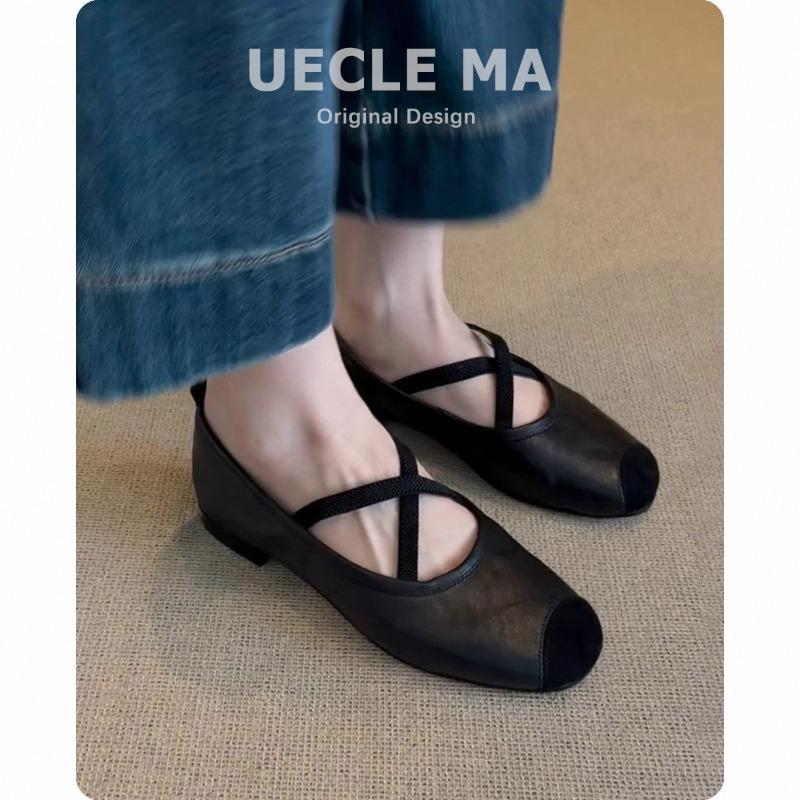 Super soft lambskin~ retro single shoes women's flat ballet shoes shallow mouth evening shoes cross belt Mary Jane shoes