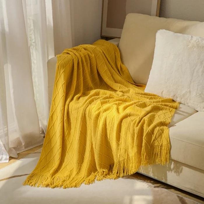 Nordic Solid Casual Blankets Throws Soft Comfortable Knitted Shawl Sofa Blanket Bed End Cover Travel Hotel Decorative Bedspread