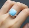 Natural Larimar Solid 925 Sterling Silver Handmade Designer Birthstone Gift Ring Statement Jewelry