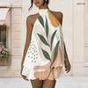 Women Plus Size Halter Backless Fake Two Piece Dress Sun Wave Heartbeat Element Print Mini Dress