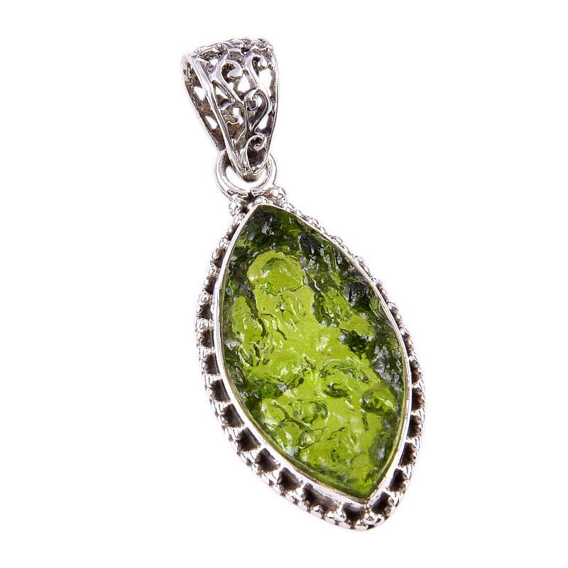 Natural Moldavite Gemstone Handmade 925 Solid Sterling Silver Pendant 1.75" L2p36