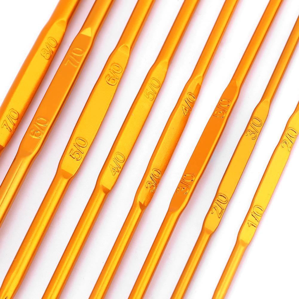 8Pcs Golden Alumina Double End Crochet Hook Knitting Needle Set Weave Craft