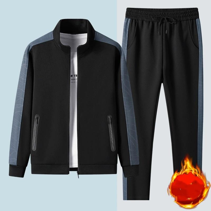 

Осенне-зимний костюм-двойка, мужской спортивный костюм для отдыха, для бега на открытом воздухе, для фитнеса, цветной, с плюшевой подкладкой, контрастного цвета XS