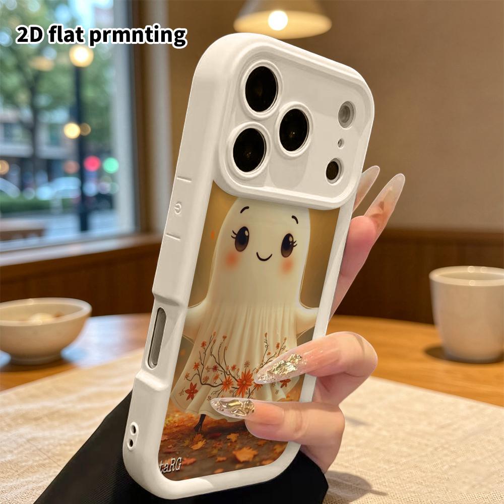 Phone case: 2D flat, suitable for iPhone 18 17 16 15 14 13 Pro, cute little white ghost, perfect Christmas and Halloween holiday gift