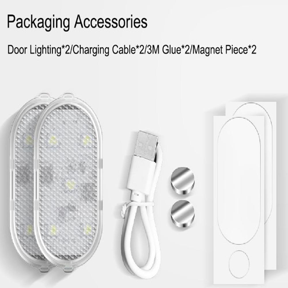 

2 шт. Автомобильный светодиодный светильник для внутреннего освещения, атмосферная лампа, перезаряжаемый автомобильный ночник для предупреждения столкновений