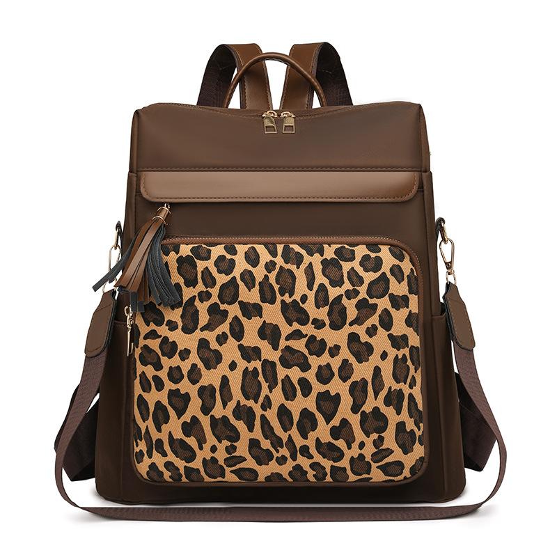 Vintage Leopard Print Stitching Backpack Multi-functional Shoulder Bag Large Capacity Student Backpack