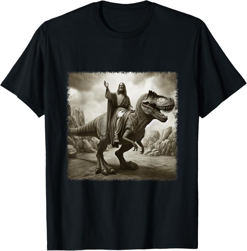 Vintage Jesus Riding T Rex Dinosaur Believers Christian TShirt Unisex T-Shirt XXXXL