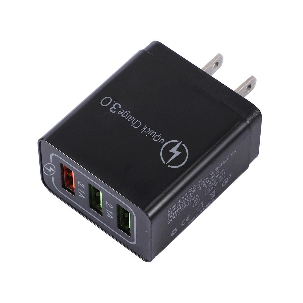 QC3.0 3-Port USB Fast Charger with EU/US Plug for Smartphones
