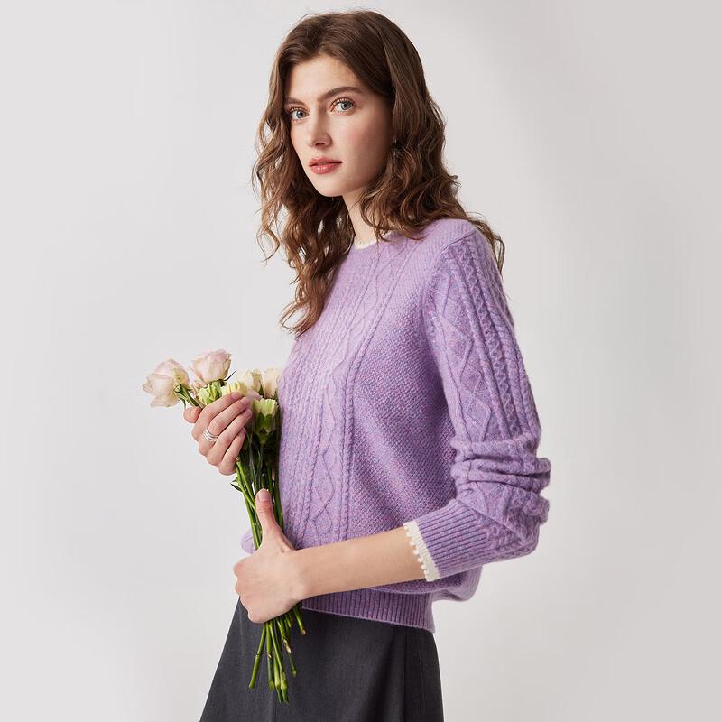 Zhaojun Women's 100% Cashmere Thickened Cable Knit Crewneck Sweater