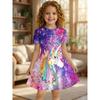 Mädchen Regenbogen Einhorn Aufdruck Glänzendes T-Shirt Kleid Lila Galaxie Lässiges Kleid Geeignet für Kinderpartys Geburtstage und Geschenke