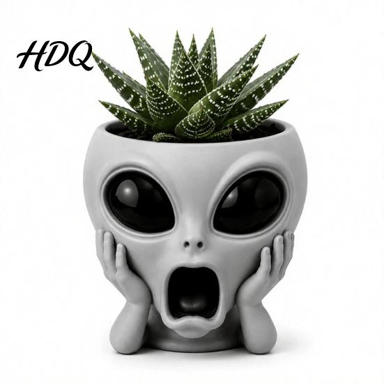 Lustige Alien-Pflanzgefäß-Gesichtspflanzer 3D-gedruckter Neuheits-Blumentopf Niedlich Grau