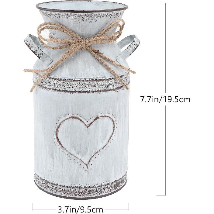 2pcs Metal Flower Vase Galvanized Milk Can Watering Jug,Rustic Plant Holder Farmhouse Flower Vase Pot for Home Office Garden Decor Indoor and Outdoor