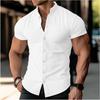 Camicia Estiva da Uomo Casual a Maniche Corte con Collo a Revers Tinta Unita Top in Cotone e Lino