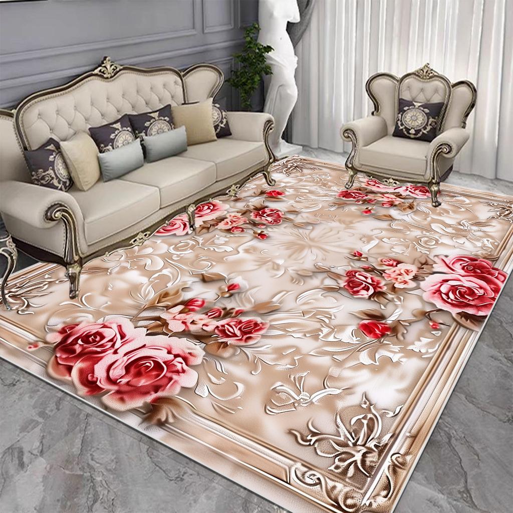 European Light Luxury Carpet Living Room Large Size Flower Pattern Home Bedroom Decor Rugs Washable Lounge Non-slip Floor Mats