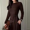 1116 Autumn American Retro Two-piece Set Women's Long Sleeve Waist Lace-up Irregular Top High Waist Casual Pants Set