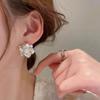 White Enamel Multi-layers Petals Women's Stud Earrings Small Flower Zircon in Middle Design Unusual Earrings Party Ear Zircon